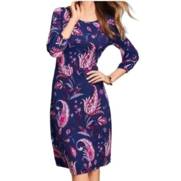 Talbots Purple Paisley Dress Navy Blue - Picture 1 of 8